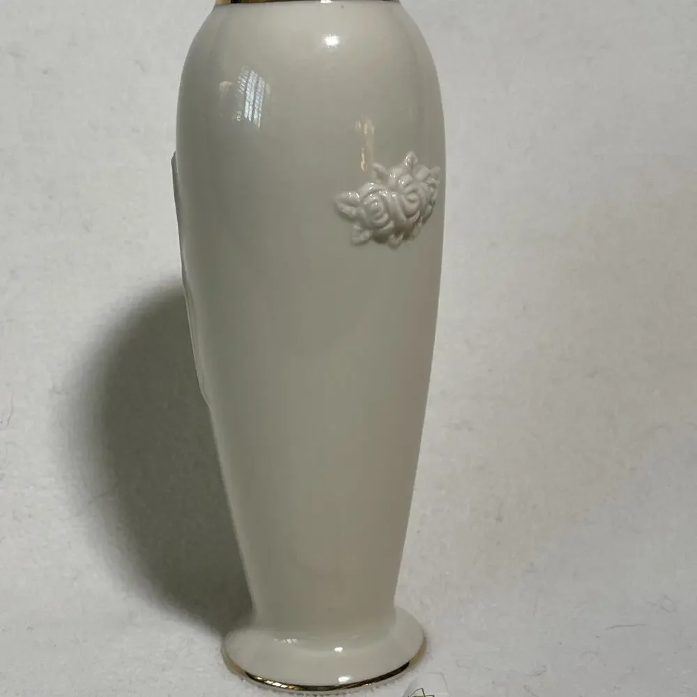 LENOX Rose Blossom Bud Vase Ivory Porcelain Gold Trim